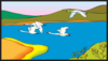 Geese Flying Over A Lake Clip Art